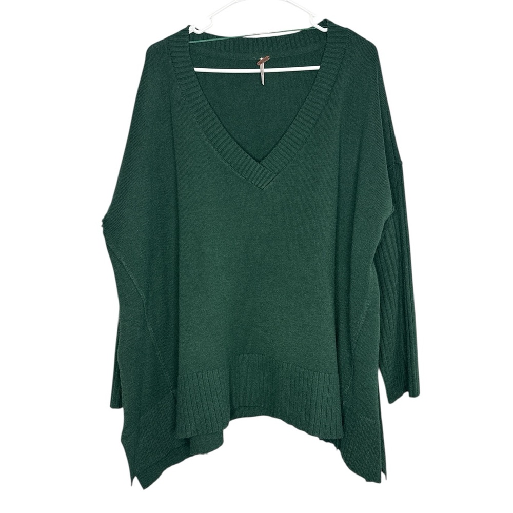 Free People Forest Green V-Neck Oversized Sweater